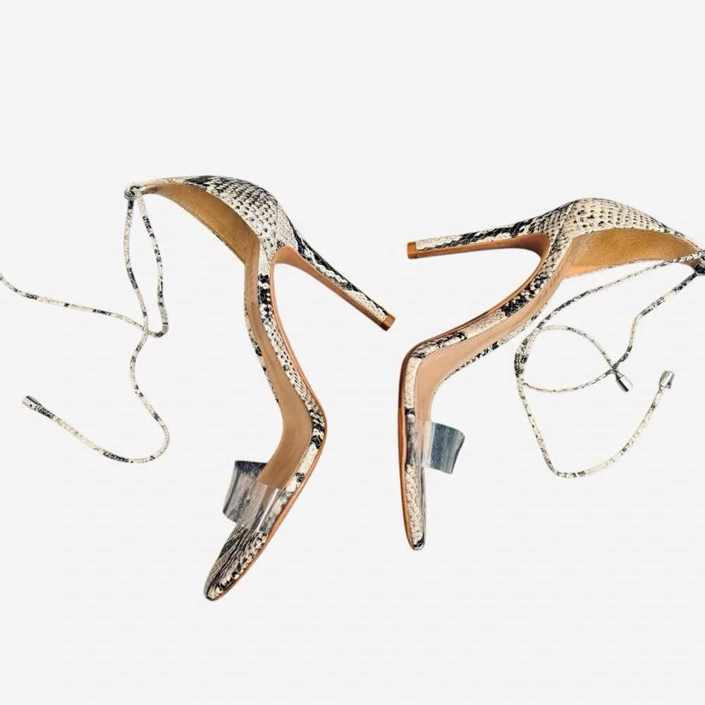 Schutz Josseana Snakeskin Lace-Up Heels Open-Toe Stilettos Shoes Heels